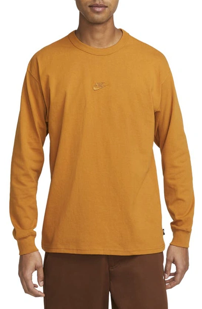 Shop Nike Sportswear Premium Essentials Long Sleeve T-shirt In Desert Ochre