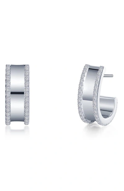Shop Lafonn Simulated Diamond Huggie Hoop Earrings In White/ Silver