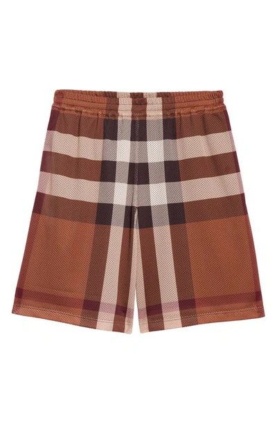 Shop Burberry Archive Check Mesh Jersey Shorts In Dark Birch Brown