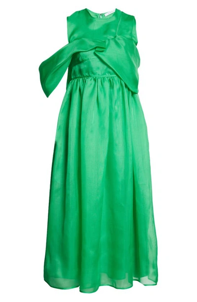 Shop Cecilie Bahnsen Sidney Tundra Asymmetric Silk Organza Dress In Emerald