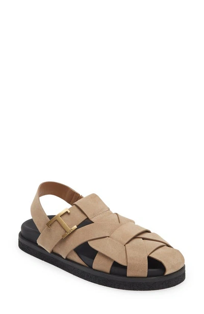 Shop Tod's T-logo Fisherman Sandal In Tobacco