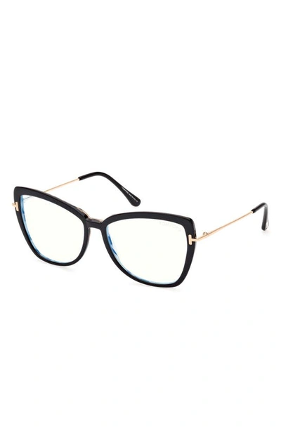Shop Tom Ford 55mm Butterfly Blue Light Blocking Glasses In Black/other