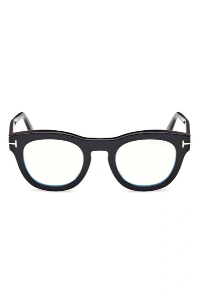 Shop Tom Ford 49mm Square Blue Light Blocking Glasses In Shiny Black