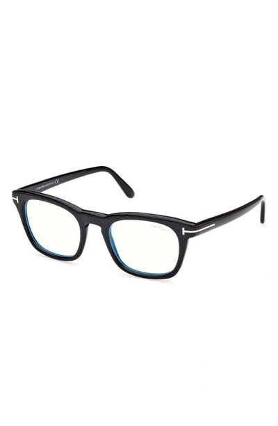 Shop Tom Ford 50mm Square Blue Light Blocking Glasses In Shiny Black
