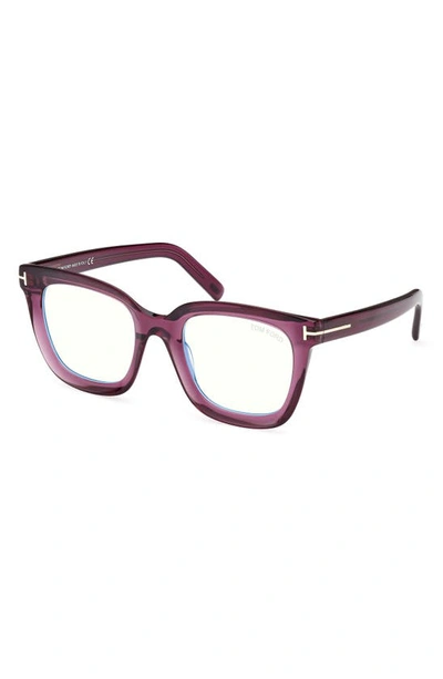 Tom Ford 51mm Square Blue Light Blocking Glasses In Shiny Violet
