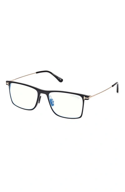 Shop Tom Ford 55mm Square Blue Light Blocking Glasses In Matte Black