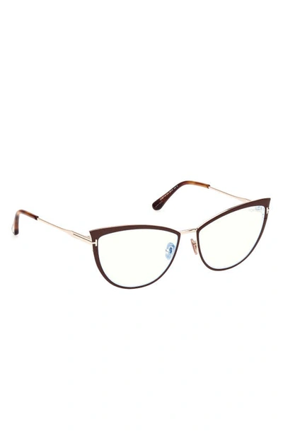 Shop Tom Ford 56mm Cat Eye Blue Light Blocking Glasses In Matte Light Brown