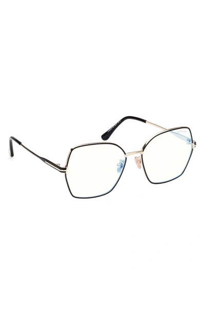 Tom Ford 56mm Butterfly Blue Light Blocking Glasses In Pale Gold