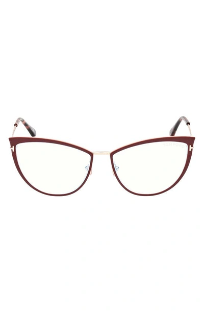 Shop Tom Ford 56mm Cat Eye Blue Light Blocking Glasses In Shiny Bordeaux