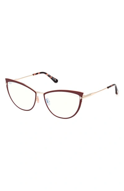 Tom Ford 56mm Cat Eye Blue Light Blocking Glasses In Shiny Bordeaux