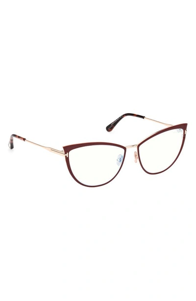 Tom Ford 56mm Cat Eye Blue Light Blocking Glasses In Shiny Bordeaux