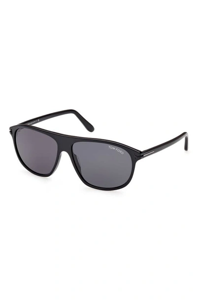 Shop Tom Ford Prescott 60mm Square Sunglasses In Shiny Black / Smoke