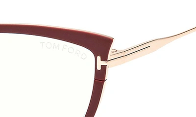 Tom Ford 56mm Cat Eye Blue Light Blocking Glasses In Shiny Bordeaux
