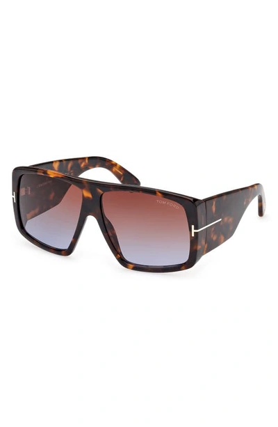 Shop Tom Ford Raven 60mm Square Sunglasses In Havana/other / Gradient Brown