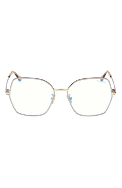 Shop Tom Ford 56mm Butterfly Blue Light Blocking Glasses In Shiny Light Ruthenium