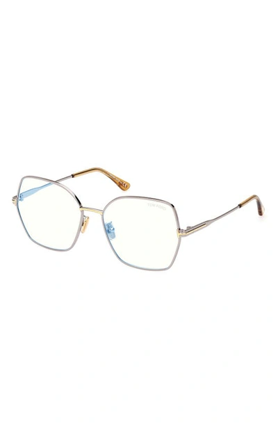Tom Ford 56mm Butterfly Blue Light Blocking Glasses In Shiny Light Ruthenium