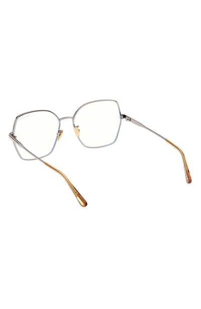 Tom Ford 56mm Butterfly Blue Light Blocking Glasses In Shiny Light Ruthenium