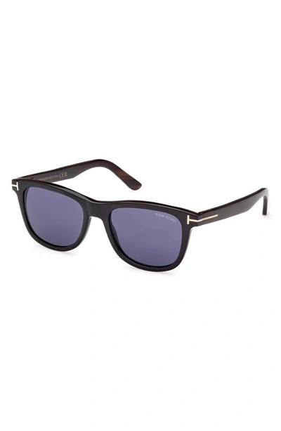 Shop Tom Ford 53mm Polarized Square Sunglasses In Black Horn / Blue