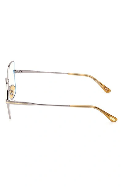 Tom Ford 56mm Butterfly Blue Light Blocking Glasses In Shiny Light Ruthenium