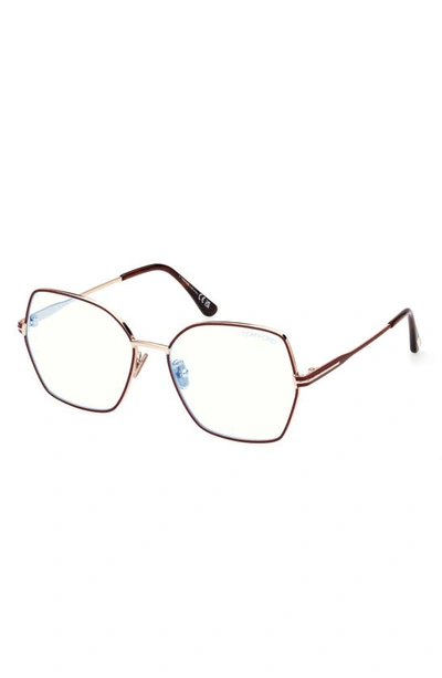 Shop Tom Ford 56mm Butterfly Blue Light Blocking Glasses In Shiny Rose Gold