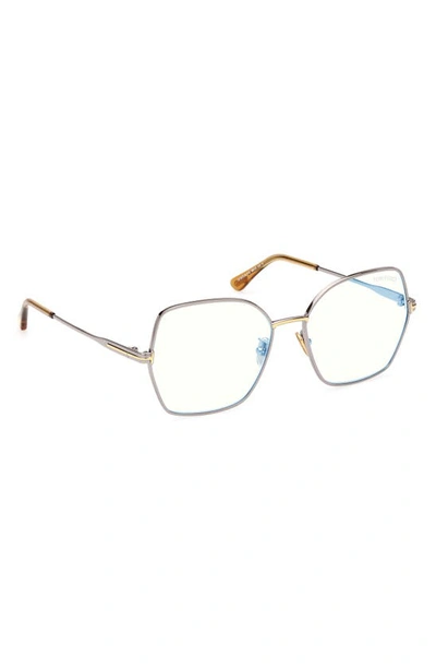 Tom Ford 56mm Butterfly Blue Light Blocking Glasses In Shiny Light Ruthenium