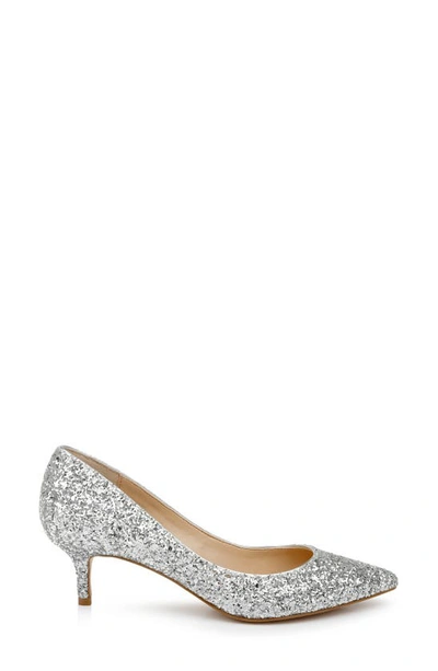 Shop Jewel Badgley Mischka Royalty Kitten Heel Pump In Silver Disco