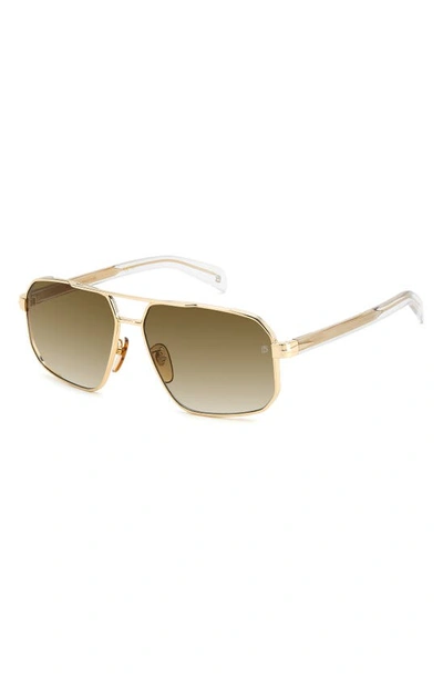 Shop David Beckham Eyewear 61mm Rectangular Sunglasses In Gold Crystal/ Brown Gradient
