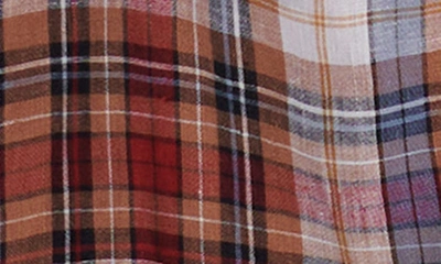 Bugatchi Plaid Short Sleeve Linen Button-up Shirt In Caramel