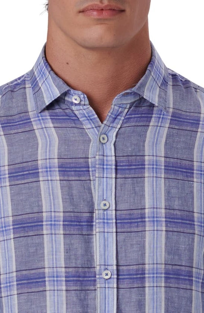 Shop Bugatchi Plaid Linen Button-up Shirt In Denim