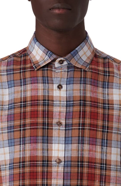 Bugatchi Plaid Linen Button-up Shirt In Caramel