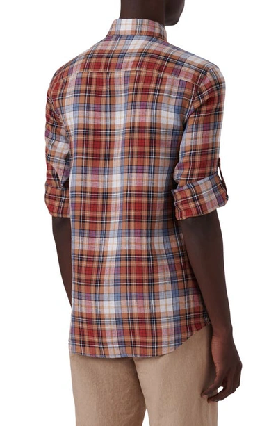 Bugatchi Plaid Linen Button-up Shirt In Caramel