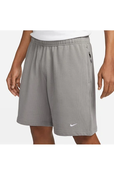 Shop Nike Solo Swoosh Sweat Shorts In Flat Pewter/ White