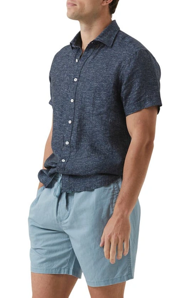 Shop Rodd & Gunn Ellerslie Short Sleeve Linen Button-up Shirt In Blue Steel