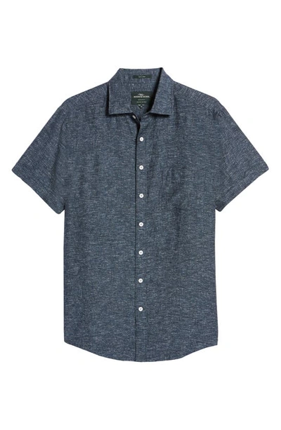 Shop Rodd & Gunn Ellerslie Short Sleeve Linen Button-up Shirt In Blue Steel