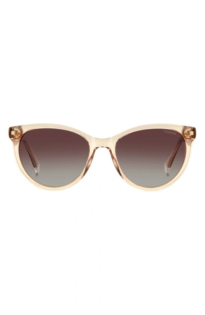 Shop Polaroid 53mm Polarized Round Sunglasses In Champagne/ Brown Grad Polar