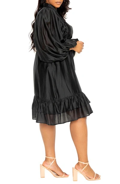 Shop Buxom Couture Band Collar Long Sleeve Shirtdress In Black