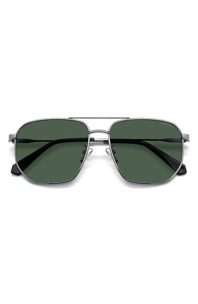 Shop Polaroid 59mm Polarized Rectangular Sunglasses In Ruthenium/ Green Polarized