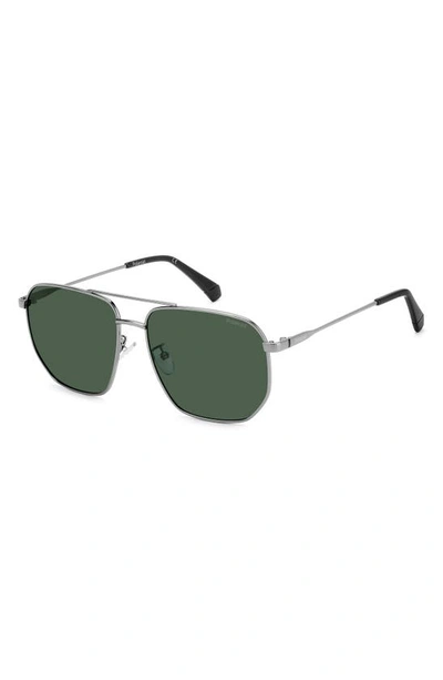 Shop Polaroid 59mm Polarized Rectangular Sunglasses In Ruthenium/ Green Polarized