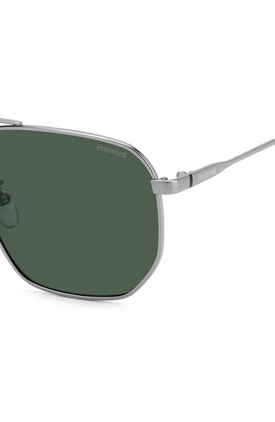 Shop Polaroid 59mm Polarized Rectangular Sunglasses In Ruthenium/ Green Polarized