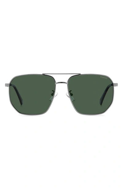 Polaroid 59mm Polarized Rectangular Sunglasses In Ruthenium/ Green Polarized