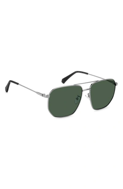 Shop Polaroid 59mm Polarized Rectangular Sunglasses In Ruthenium/ Green Polarized