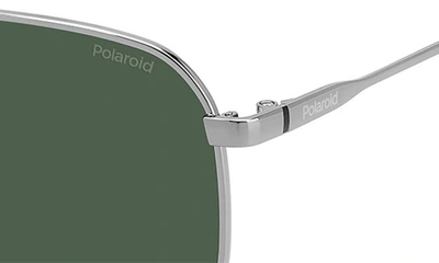 Shop Polaroid 59mm Polarized Rectangular Sunglasses In Ruthenium/ Green Polarized