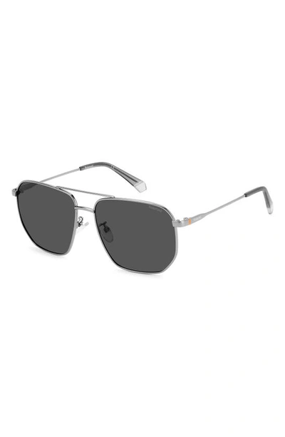 Shop Polaroid 59mm Polarized Rectangular Sunglasses In Dark Ruthen/ Gray Polar