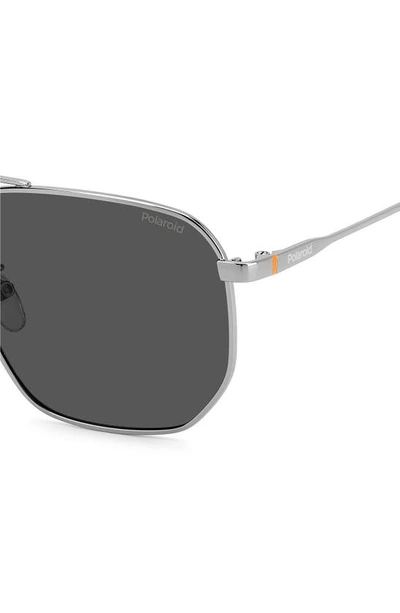 Shop Polaroid 59mm Polarized Rectangular Sunglasses In Dark Ruthen/ Gray Polar