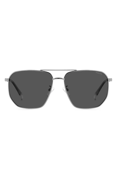 Shop Polaroid 59mm Polarized Rectangular Sunglasses In Dark Ruthen/ Gray Polar