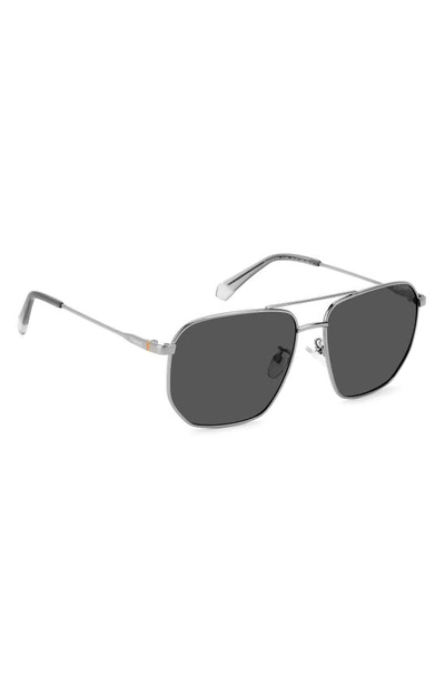 Polaroid 59mm Polarized Rectangular Sunglasses In Dark Ruthen/ Gray Polar