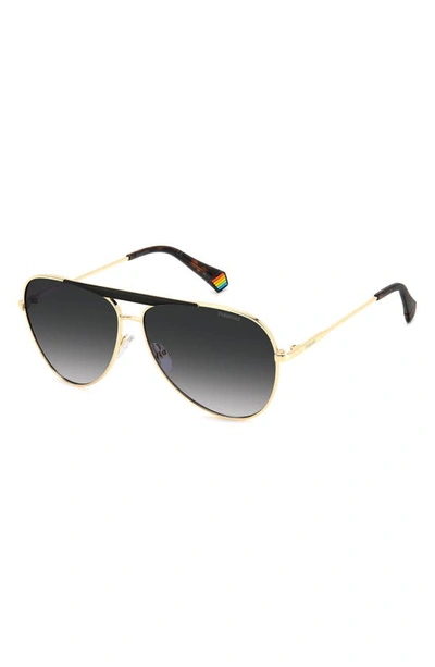 Shop Polaroid 61mm Flat Front Polarized Aviator Sunglasses In Gold Black/ Gray Polar