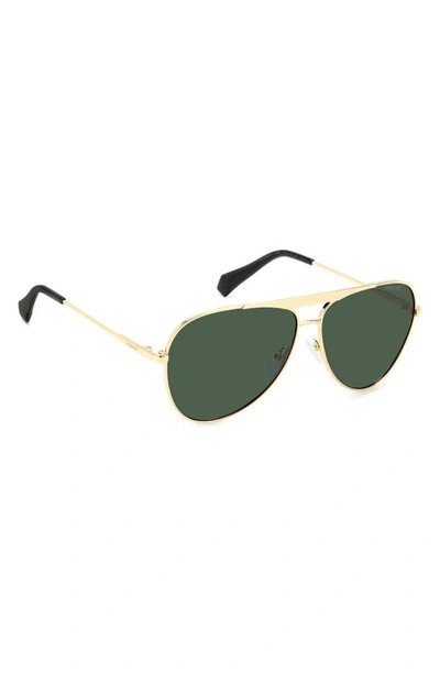 Shop Polaroid 61mm Flat Front Polarized Aviator Sunglasses In Gold/ Green Polarized