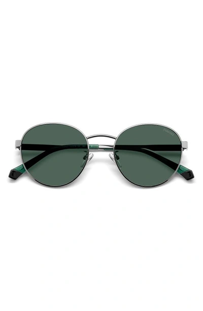Shop Polaroid 52mm Polarized Round Sunglasses In Ruthenium/ Green Polarized