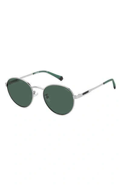 Shop Polaroid 52mm Polarized Round Sunglasses In Ruthenium/ Green Polarized